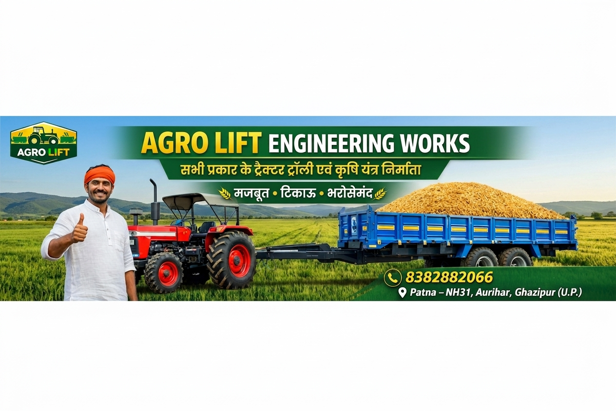 AGRO Lift heavy duty tractor trolley at work in the field